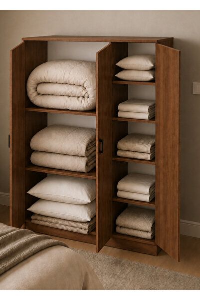 byzellahome Geniş Yüklük %100 MDF Gardırop - Ceviz Renk