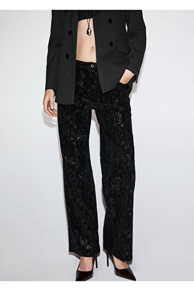 MANGO Woman Pantalone sa šljokicama ravnog kroja