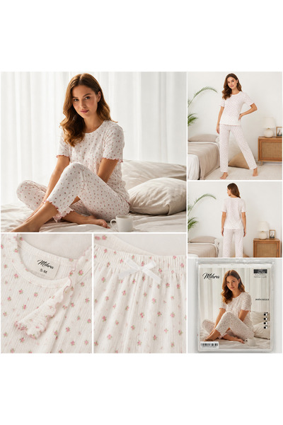 Mihra Kadın çiçekli pijama takımı | %100 pamuklu