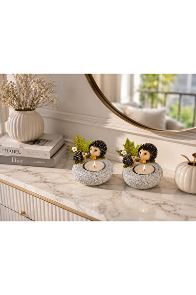 Doremcy Kuşlu Mumluk 2’li Set 14x7 cm Dekoratif Taş Görünümlü Biblo Ev Banyo ...