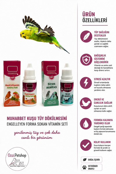 ozzipetshop Muhabbet Kuşu Vitamin Seti Tüy Bakımı Forma Destekleyici Kuş Vita...