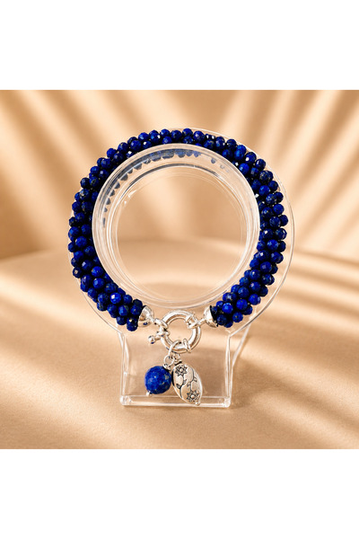 Dotamineral Örgü Lapis Lazuli Doğal Taş 925 Ayar Gümüş Kadın Bileklik 6 mm Af...