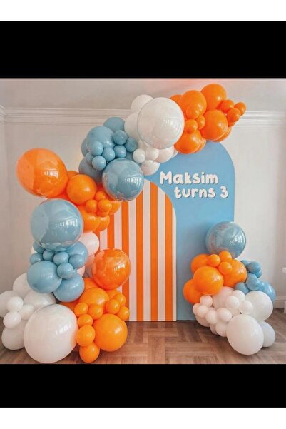 Parti Düşleri Turuncu - Retro White - Blue Glass Doğum Günü Süsleme Balon Zin...