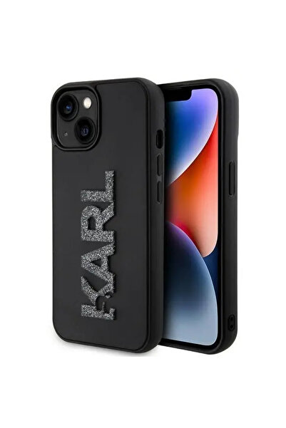Karl Lagerfeld Carcasă 3D din cauciuc cu logo cu sclipici pentru iPhone 15 - ...