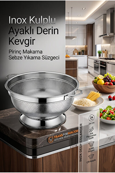 Transformacion 24 cm Deep Colander with Double Handles Rice Pasta Vegetable W...