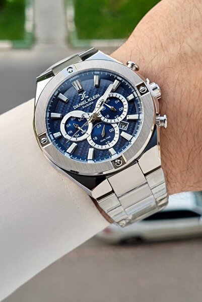 Daniel Klein Dial Navy Blue Strap Silver Color 46.5 mm Men's Wristwatch with ...