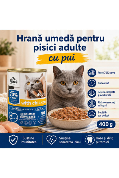 FRENDİ Hrana umeda pentru pisici CU PUI, conserva 400 g