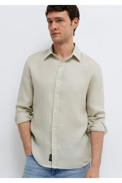 Mavi Bej Keten Gömlek Slim Fit / Dar Kesim 0211466-70134