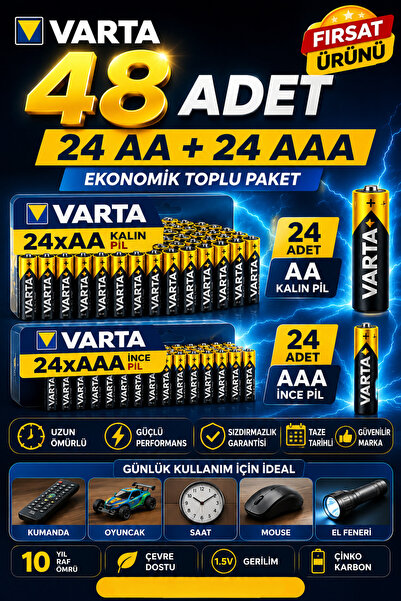 ANI OFİS KIRTASİYE A K AA + AAA Pil 48'lı Set (24 AA + 24 AAA) 1.5V – Ekonomi...