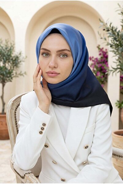 Vissona %100 Twill İpek Degrade Desenli Lacivert - Buz Mavisi Renkli 90x90 Eş...