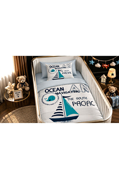 Fabeteks Pacific and Sailboat Nick Single Digital Baby Duvet Cover Set