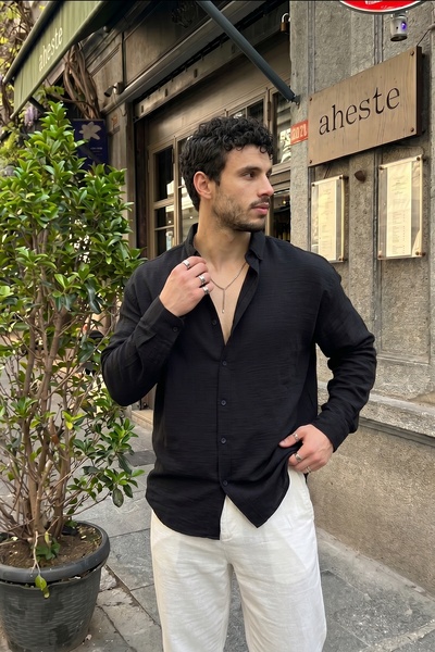 Livio Ferri Napas Erkek Oversize Keten Görünümlü Gömlek