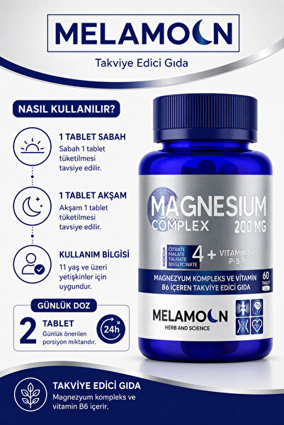 Melamoon Magnezyum Kompleks Ve Vitamin B6 (p-5-p) (bisglisinat,malat,taurat,s...