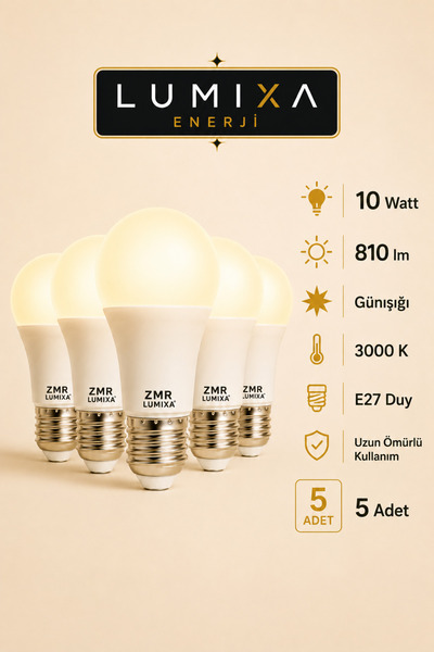 ZMR LUMIXA 10 WATT 810 LM GÜNIŞIĞI RENK AMPUL 5 ADET