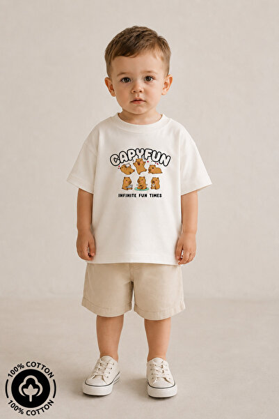 Miniel Unisex Children's Crew Neck Printed 100% Cotton Oversize T-Shirt Baby-...
