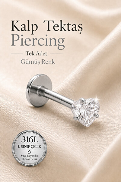 moonzy - minimalist & cozy Kalp Tektaşlı Tragus Helix Piercing 316 L Çelik Kı...