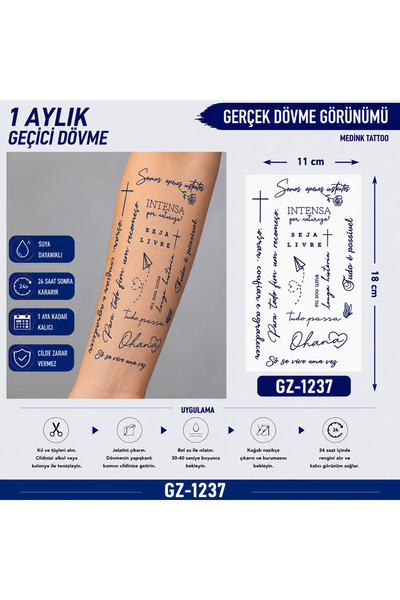 medink tattoo 1 Ay Kalıcı Sonradan Kararan 11X 18 cm Yazılı model geçici dövm...