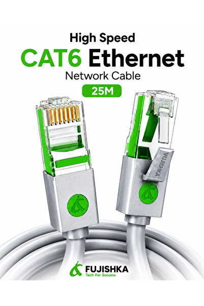 FUJISHKA كابل إيثرنت CAT6 عالي السرعة 25 متر - كابل LAN بموصل RJ45 للراوتر وا...