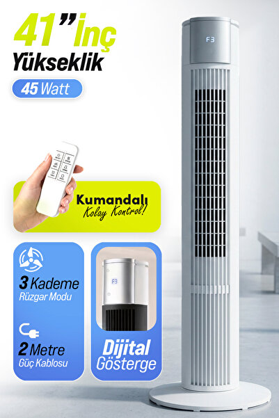 7GO 7GTF2 41 İnç Kule Tipi Vantilatör Beyaz | 45W Turbo Force, Uzaktan Kumand...