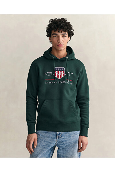 Gant Erkek Yeşil Regular Fit Kapüşonlu Logolu Sweatshirt