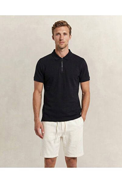 Gant Erkek Siyah Regular Fit Yarım Fermuarlı Polo Yaka T-Shirt