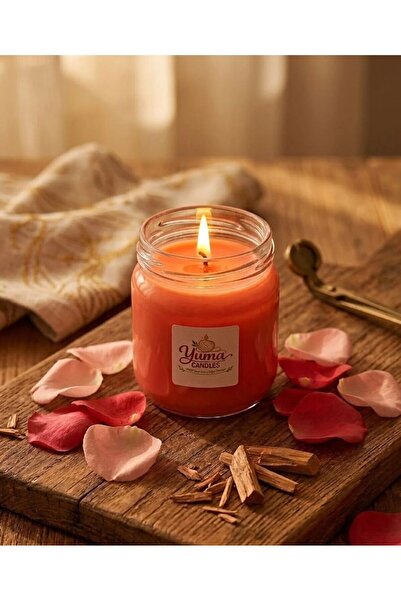 YümanınYumağı Gül ve Sandal Kokulu %100 Soya Wax 200cc Kapaklı Cam Kavanoz Mum