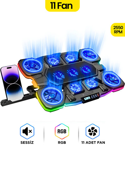 gameagle Eagle Vortex K11 RGB 11 Fanlı 10 RGB Modlu 9-17.3'' Notebook Soğutuc...