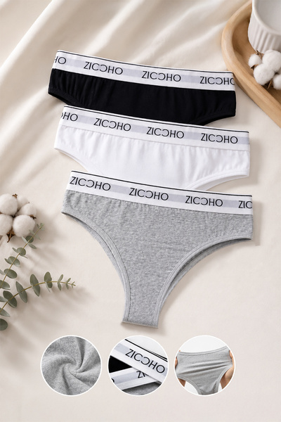 ZICCHO Kadın Pamuklu Ve Likralı Basic String/tanga Külot 3'lü Paket