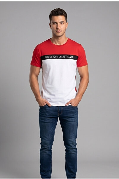 Collezione Erkek Kırmızı %100 pamuk Sıfır Yaka Spor Baskılı Regular Kısa Kol ...