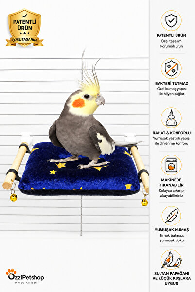 ozzipetshop Sultan Papağanı Için Özel Bakteri Tutmayan Kumaş Yastıklı Dinlenm...