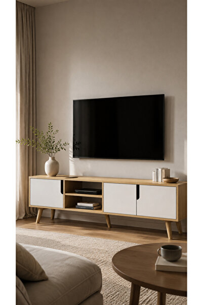 VM VERTEX MOBİLYA Latina Ahşap Ayaklı Tv Ünitesi Tv Sehpası 180 Cm Safir Meşe...