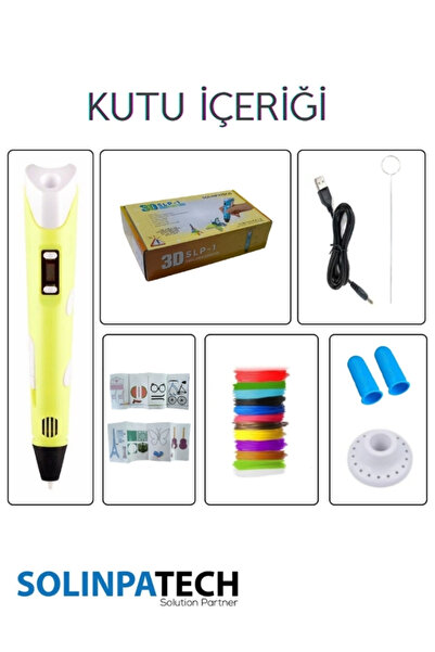 SolinpaTech Sarı 3d Kalem 3d Pen Yazıcı Kalem | Çok Renkli (TOPLAM 59 METRE) Filament Usb Kablo
