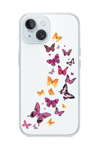 3GEN CASE iPhone 13/iPhone 14 Uyumlu Renkli Kelebekler Desenli Şeffaf Silikon...