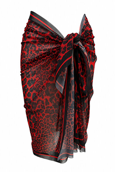 tarzınısec İç Gösterir Transparan Pareo - Kırmızı Leopar Model 150x95 Cm