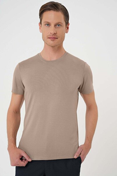Efor Erkek Slim Fit Vizon Kahverengi T-Shirt TS 823