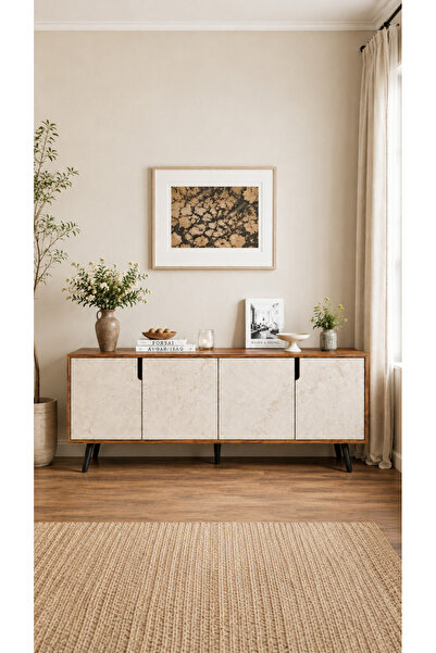 VM VERTEX MOBİLYA Latina Modern Konsol 180cm Ceviz-Traverten