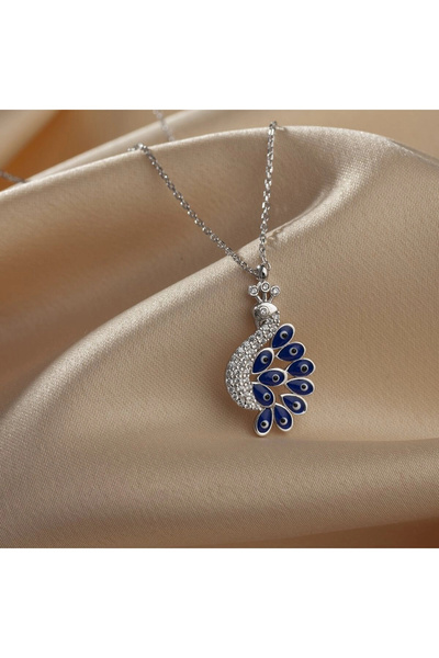 OneSilverGold 925 Ayar Gümüş Taş Detaylı Lacivert Tavus Kuşu Kolye – Göz Alıc...