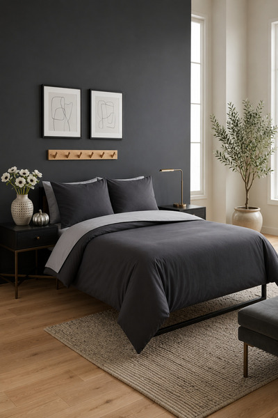 Bella Home طقم غطاء لحاف بلون واحد أنثراس 200 × 220 سم