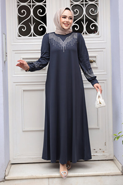 N.S NEVA STYLE Rochie Hijab Albastru Marin Brodat cu margele 23815L