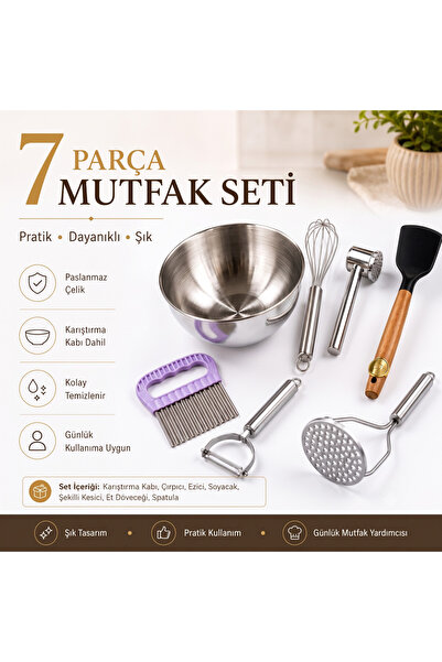 Generic Paslanmaz Çelik Meze Hazırlık Seti 7 Parça - Karıştırma Kaseli Patate...