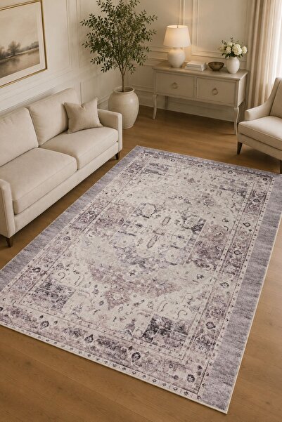 Serente Home Retro Desenli Yıkanabilir Kaymaz Taban Şönil Bej Beyaz Mutfak Ha...