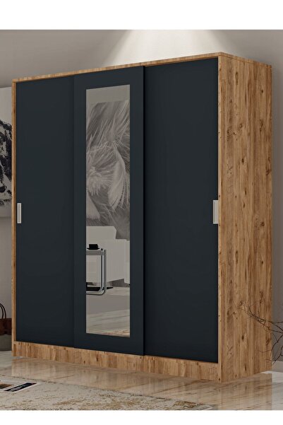 Metalia Gm 644 Sline 3 Kapılı Sürgülü Askılıklı Raflı Atlantik Çam Antrasit G...