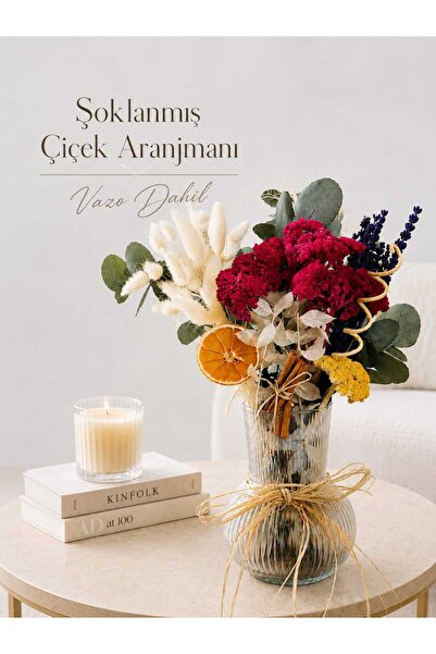 NC DESIGN CONCEPT Premium Şoklanmış Çiçek Aranjmanı Vazo Dahil | Dekoratif Ku...