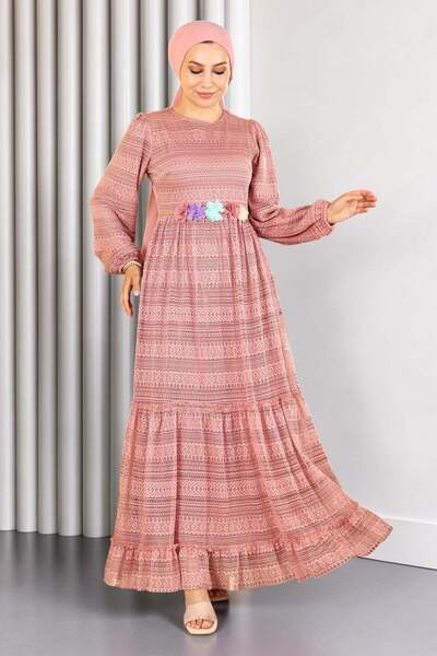Missvalle Lace Belt Floral Dress Pink 10242