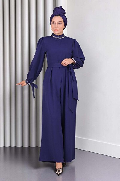 Missvalle Pearl Detailed Jumpsuit Dress Indigo 19152