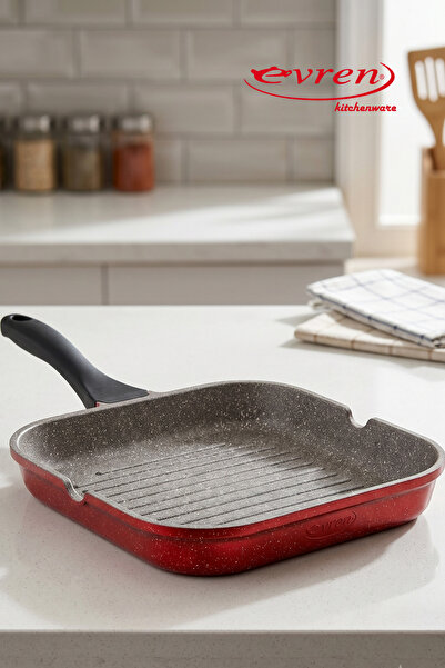 EVREN MUTFAK Kare Izgara Tava 28Cm,Induction Base Non-Stick 28cm Tava