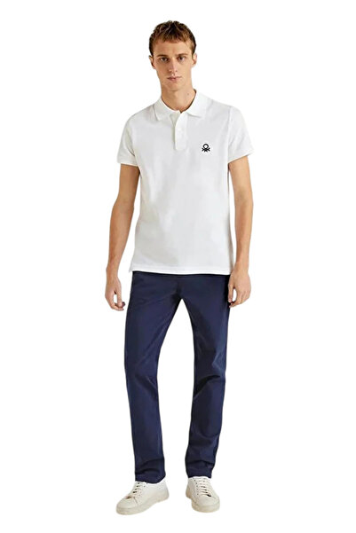 Benetton High Waist Slim Leg Regular Navy Blue Men's Trousers 122A4Dkh55I18