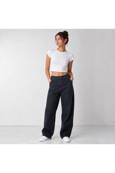 NOVENTA Blugi baggy fit negri cu talie înaltă