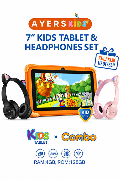 Ayers 7 İnç Çocuk Tableti 4GB RAM 128GB Kılıflı, Ebeveyn Kontrollü, Eğitici O...
