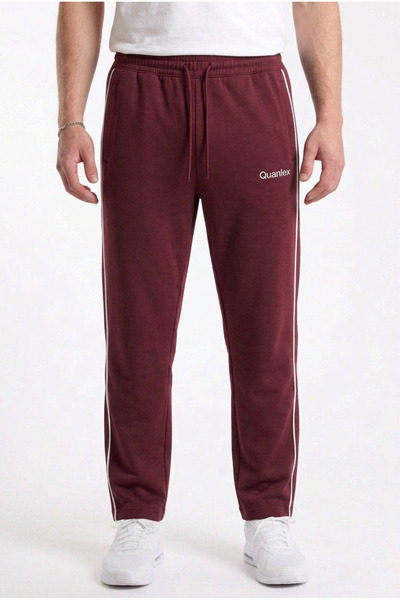 ELAFRO Men's Burgundy Flat-Leg Comfortable Fit Combed Cotton Side Piping Zipp...